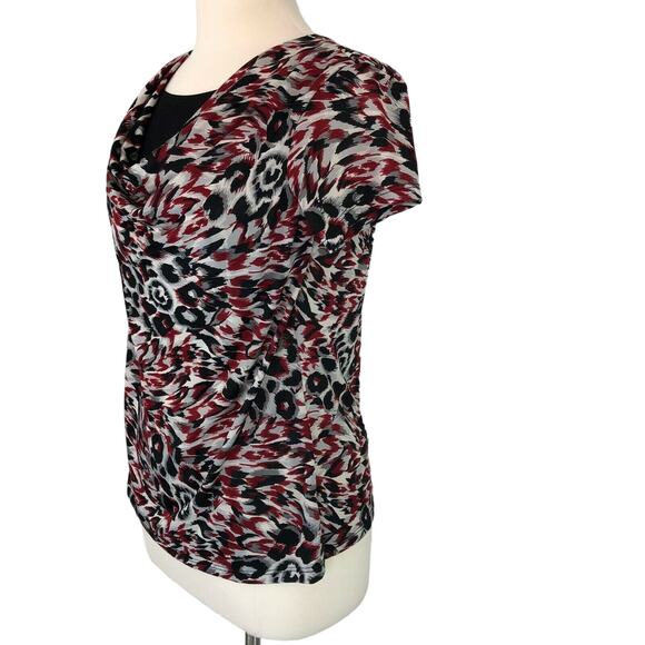 Brittany Black Career Cowl Neck Blouse Short Sleeve Geometric Size Medium - Picture 8 of 8